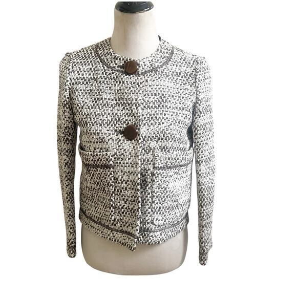 Lafayette 148 New York Tweed 2 Button Jacket Size Small Brown Ivory Big Pockets - Picture 1 of 15